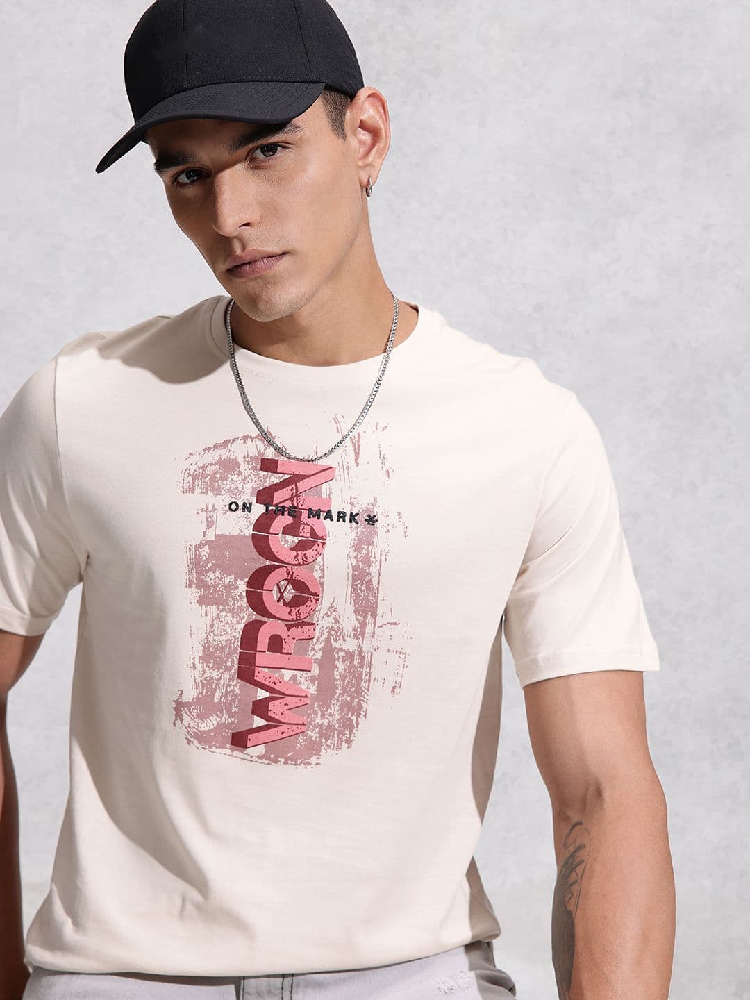 WROGN Brand Logo Printed Cotton Regular Fit T-shirt - view 1