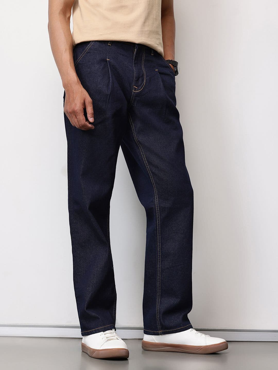 ether Grower Men Mid-Rise Pleated Comfort Fit Stretchable Jeans - view 1