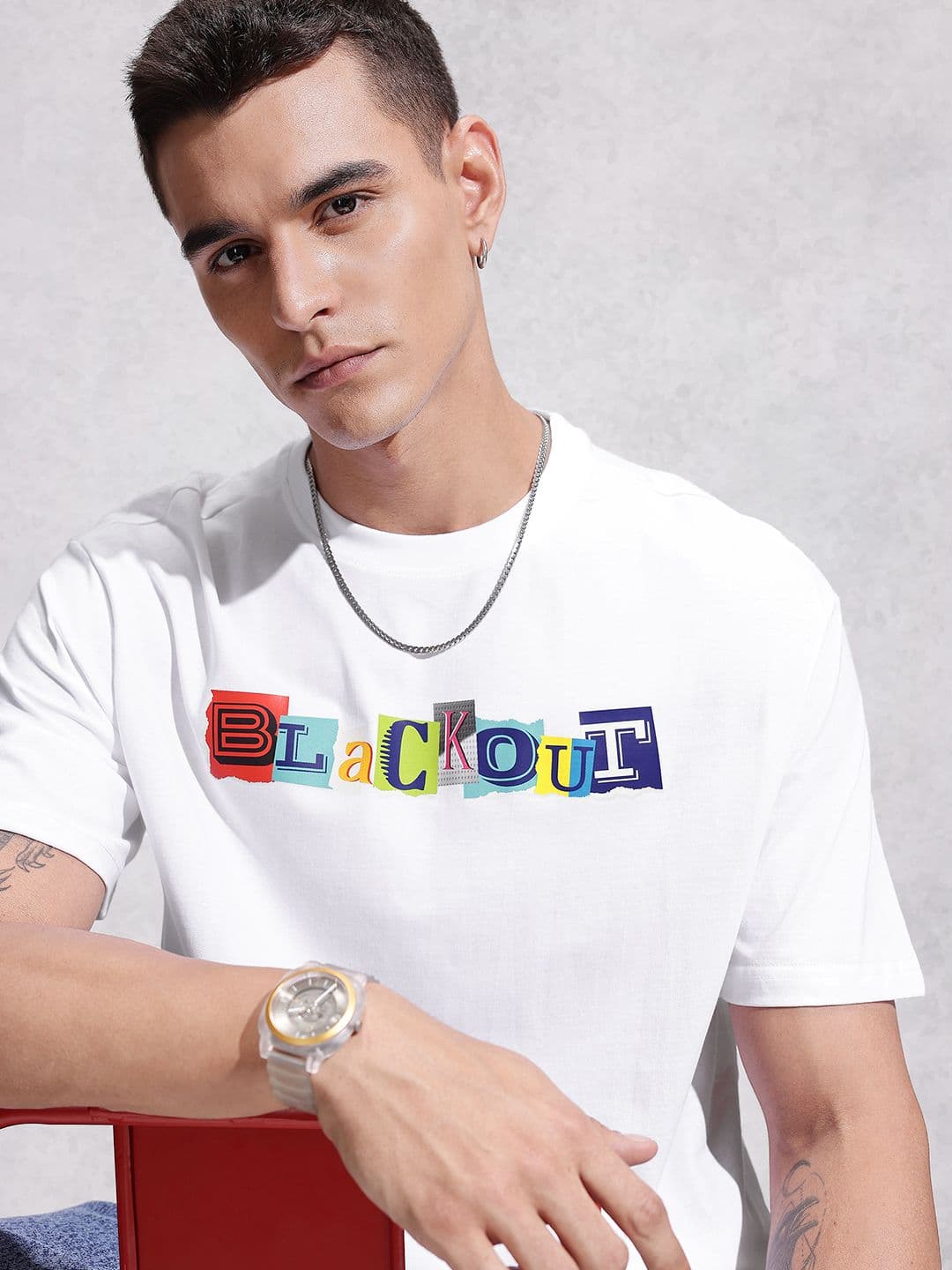 WROGN Typography Printed Drop-Shoulder Sleeves Cotton Oversized T-shirt - view 1