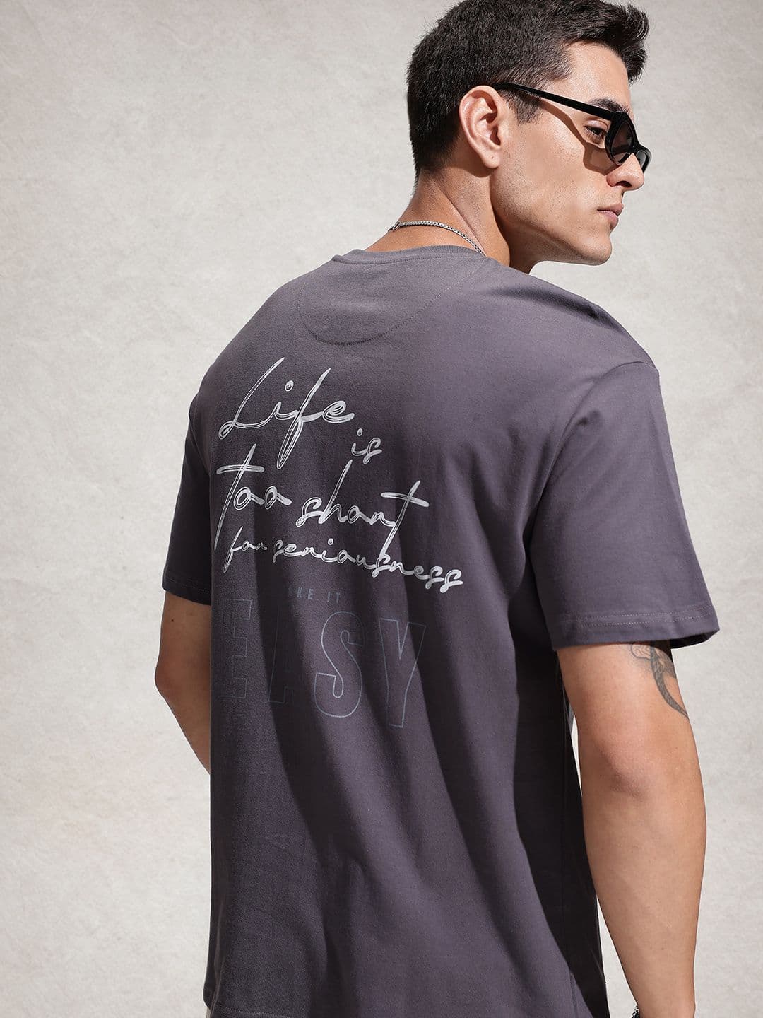 WROGN Typography Printed Drop-Shoulder Sleeves Oversized Cotton T-shirt - view 1