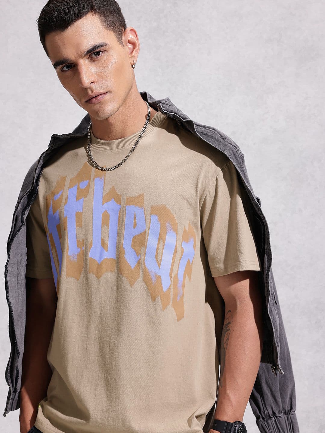 WROGN Oversized Fit Typography Printed Pure Cotton T-shirt - view 1