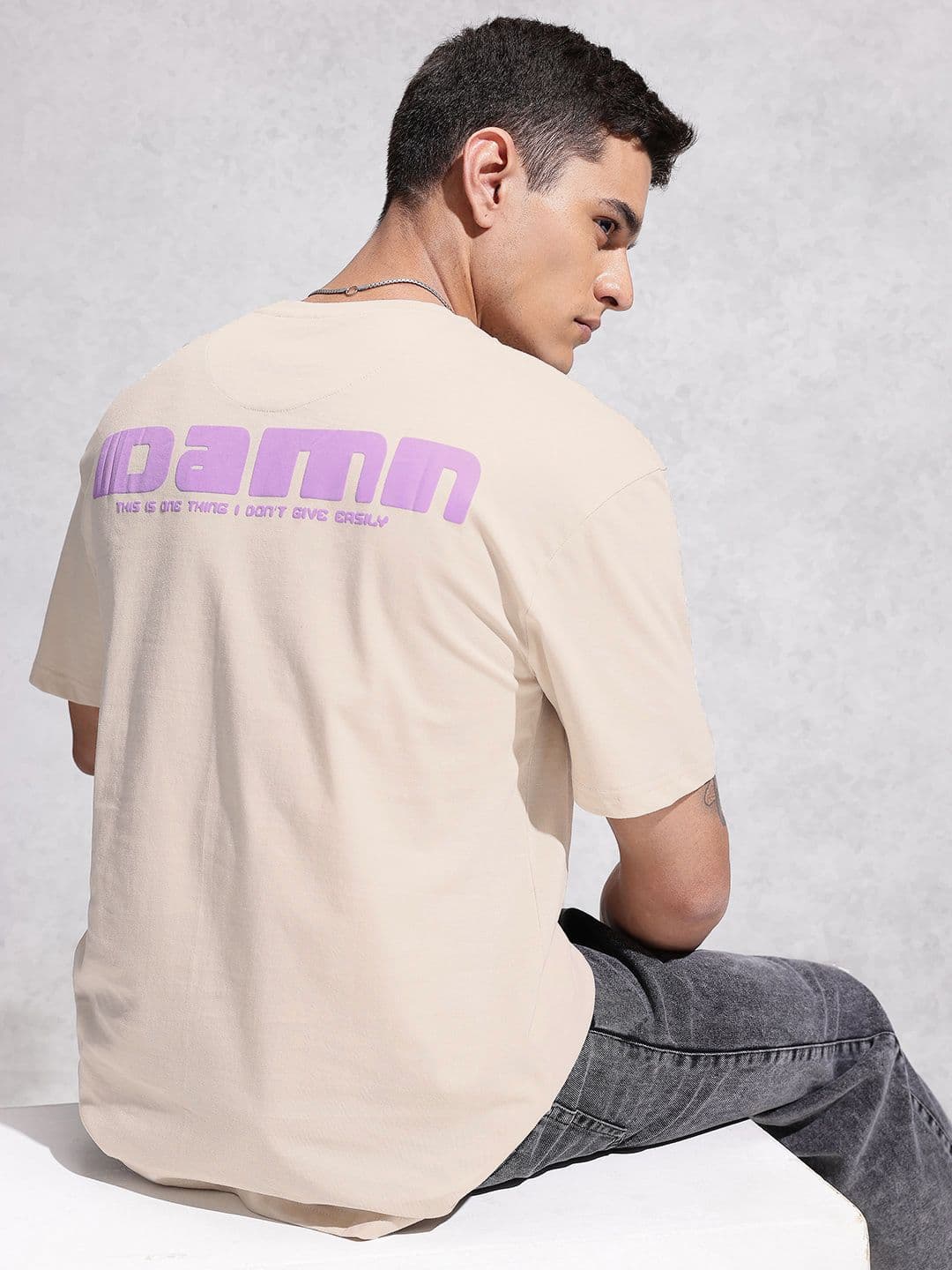 WROGN Cotton Typography Printed Drop-Shoulder Sleeves Oversized T-shirt - view 1