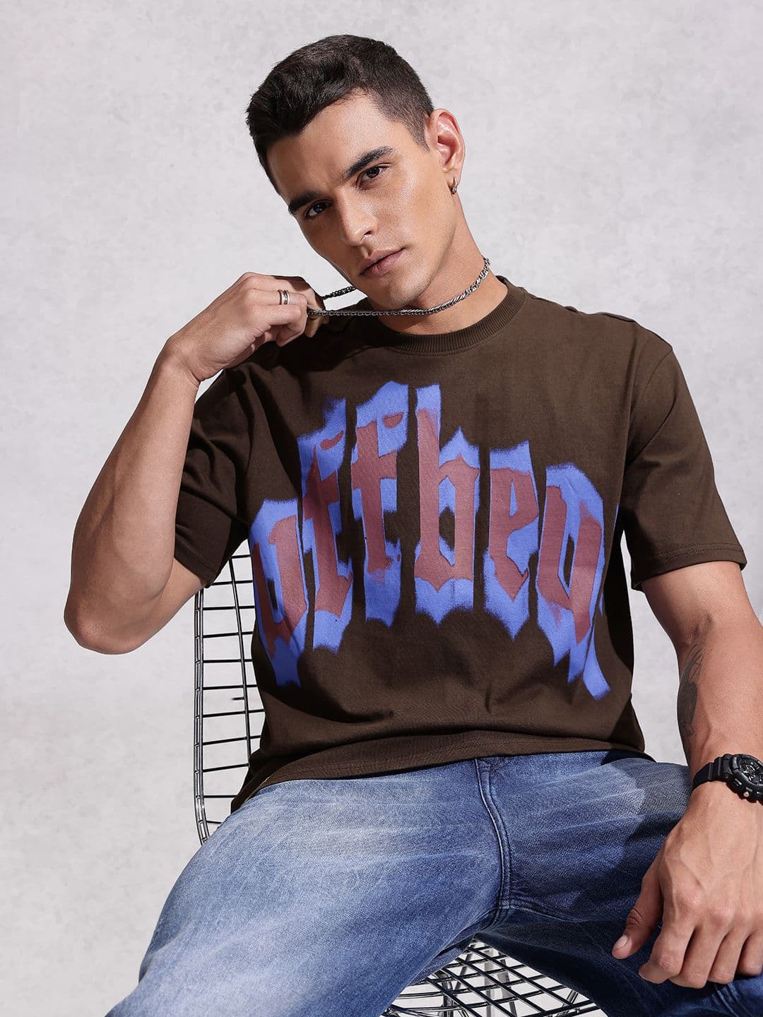 WROGN Typography Printed Drop-Shoulder Sleeves Cotton Oversized T-shirt - view 1