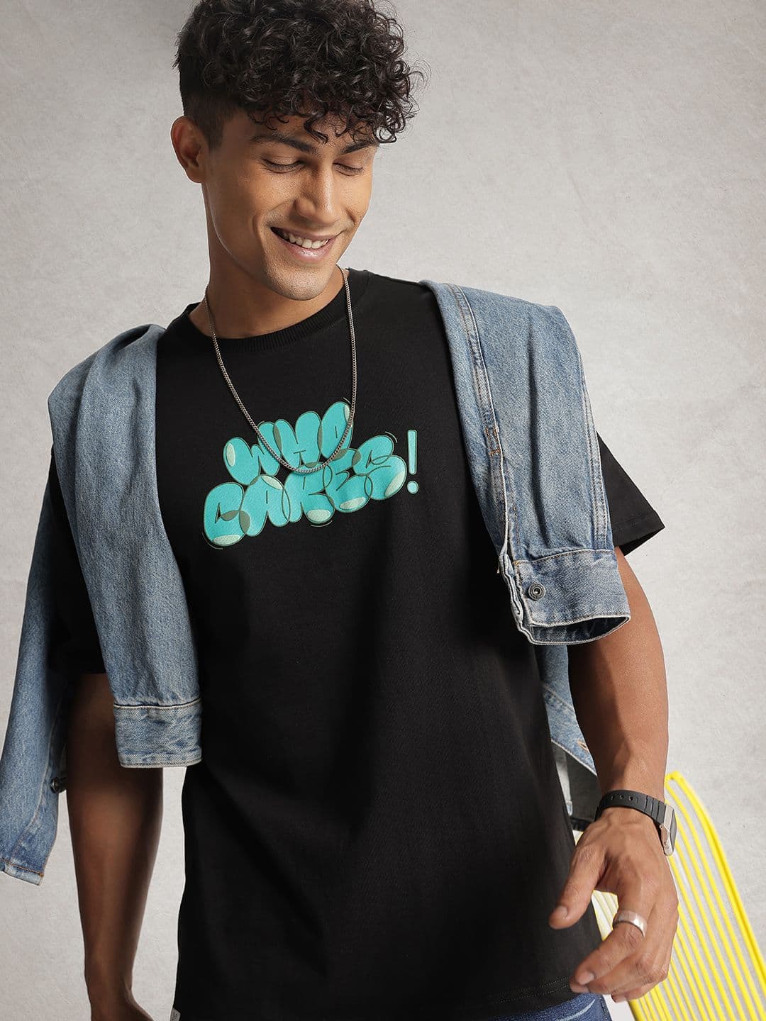 WROGN Printed Drop-Shoulder Sleeves Oversized Cotton T-shirt - view 1