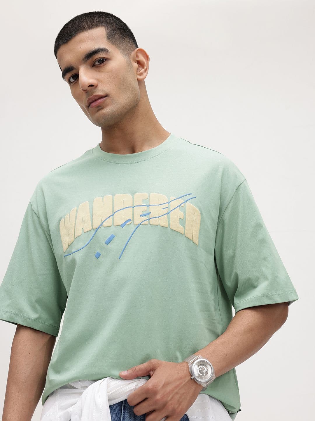 The Roadster Life Co. Men Typography Printed Pure Cotton Drop-Shoulder Sleeves Relaxed Fit T-shirt - view 1