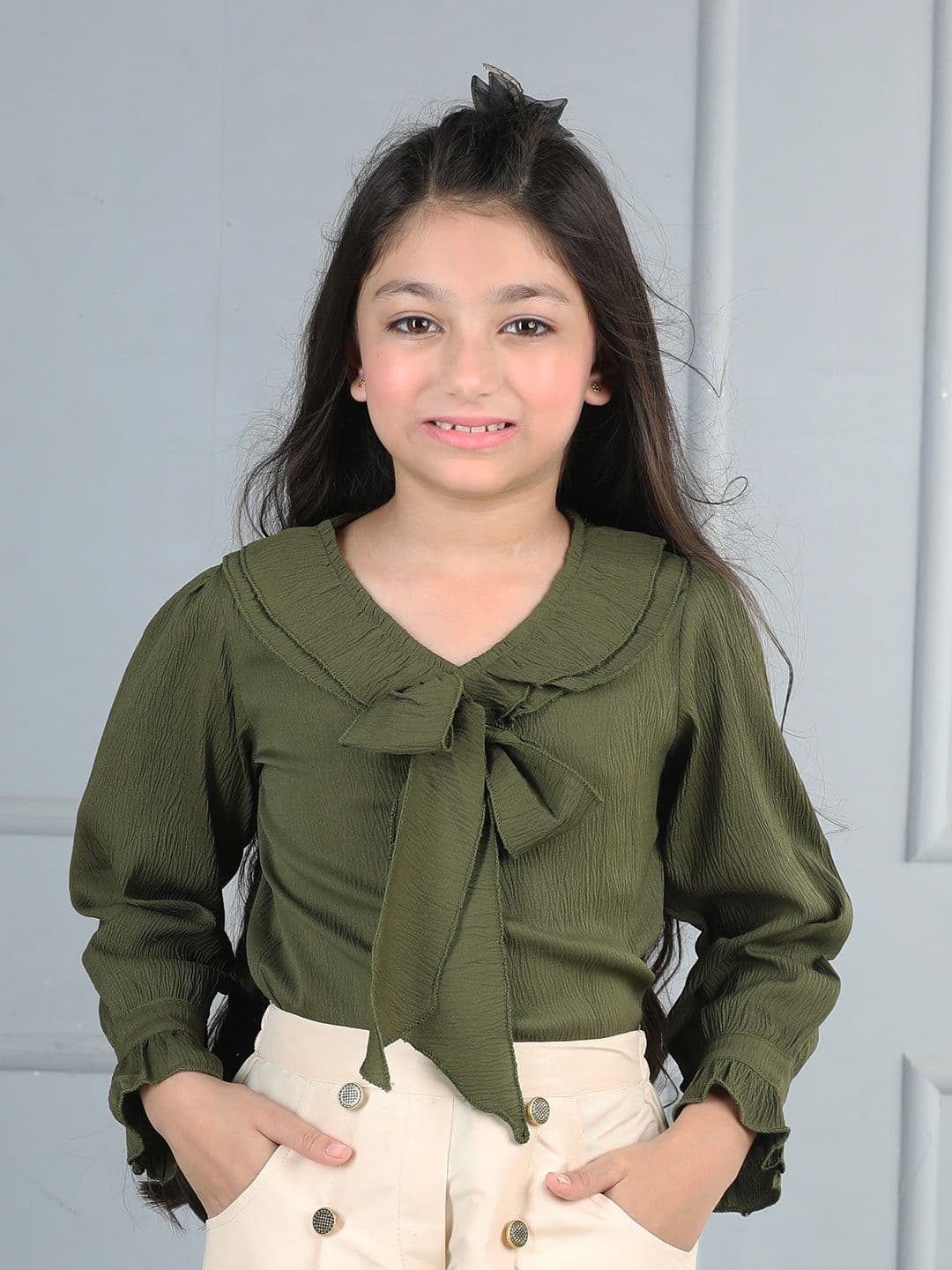 Cutiekins Girls Tie-Up Neck Flared Sleeve Ruffles Top - view 1