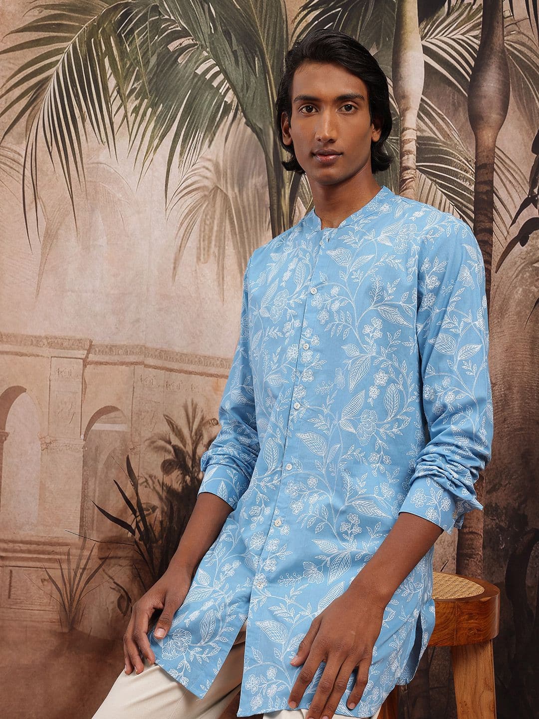 Sangria Floral Printed Pure Cotton Kurta - view 1