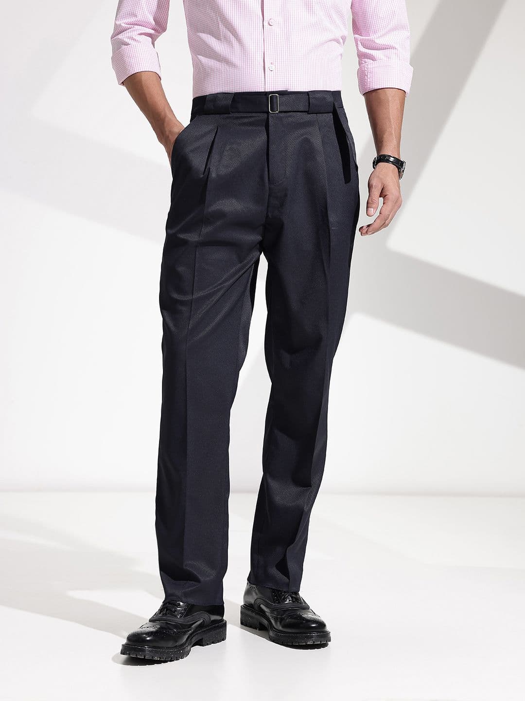 encore by INVICTUS Men Self Design Textured Pleated Formal Trousers - view 1