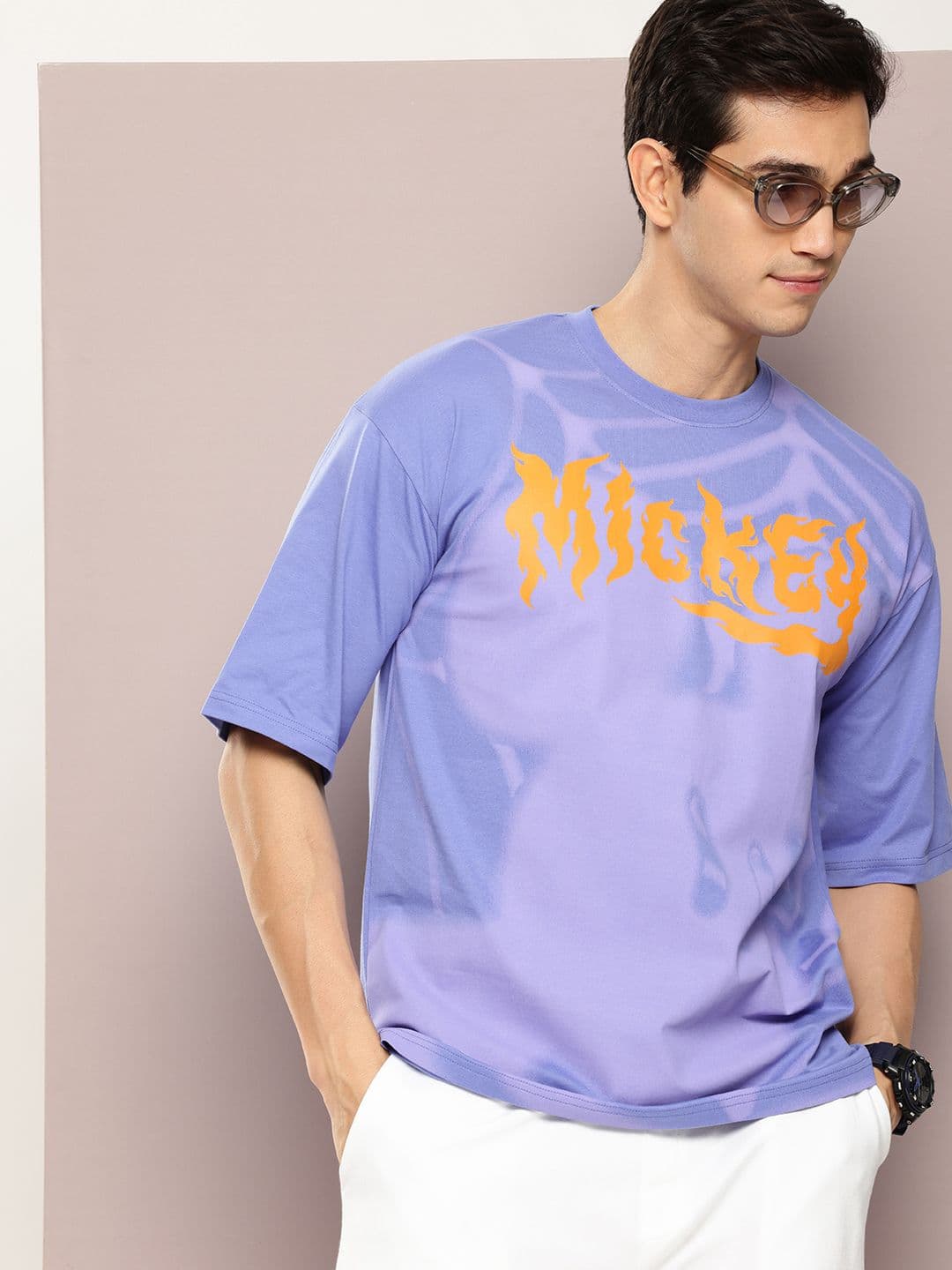 Kook N Keech Disney Pure Cotton Mickey Mouse Typography Drop-Shoulder Oversized T-shirt - view 1