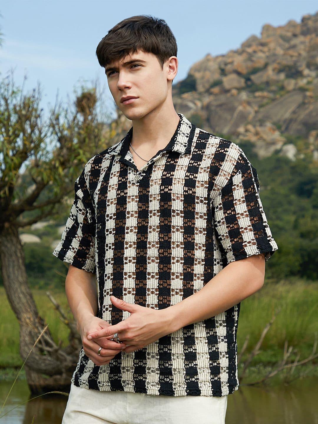 CAHOOT Men Striped Polo Collar Pockets T-shirt - view 1