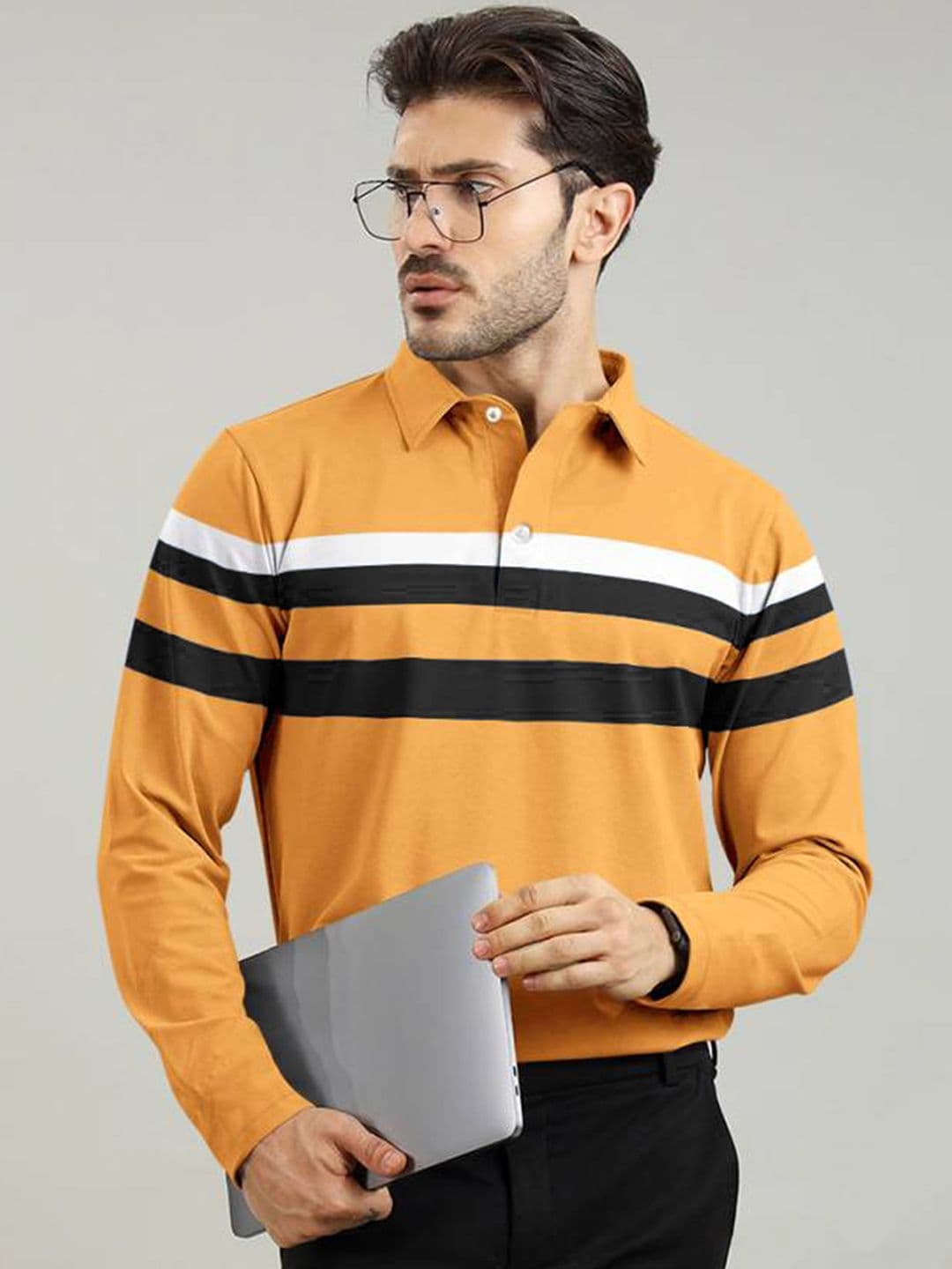AUSK Men Striped Polo Collar Cotton T-shirt - view 1