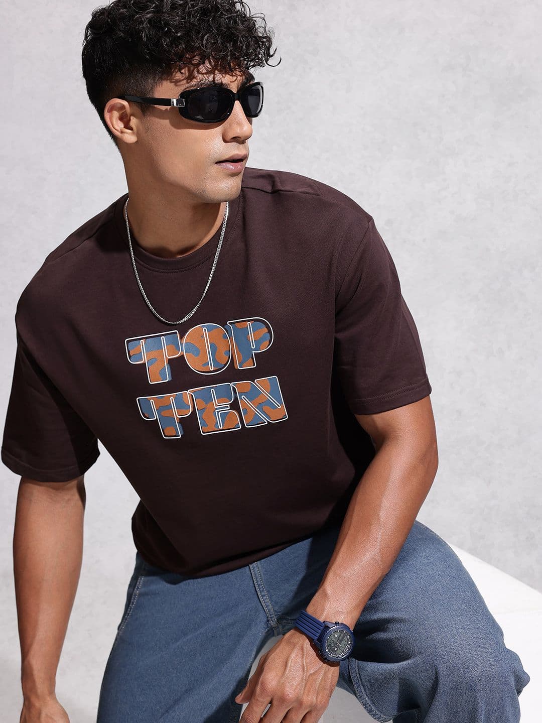 WROGN Typography Printed Drop-Shoulder Sleeves Cotton Oversized T-shirt - view 1