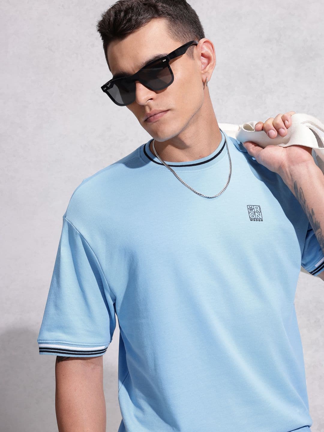 WROGN Drop-Shoulder Sleeves Pure Cotton Oversized T-shirt - view 1