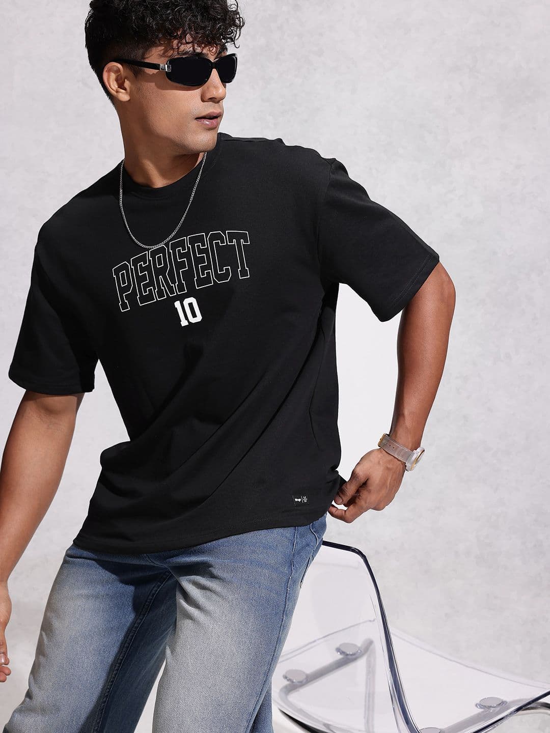 WROGN Typography Printed Drop-Shoulder Sleeves Cotton Oversized T-shirt - view 1