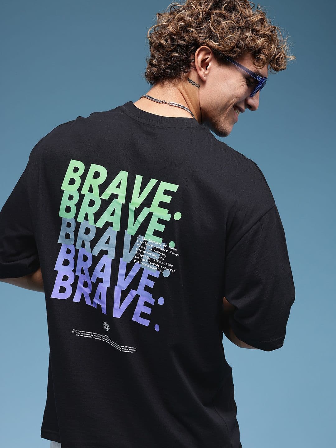 HERE&NOW Pure Cotton Typography Printed Oversized T-shirt - view 1