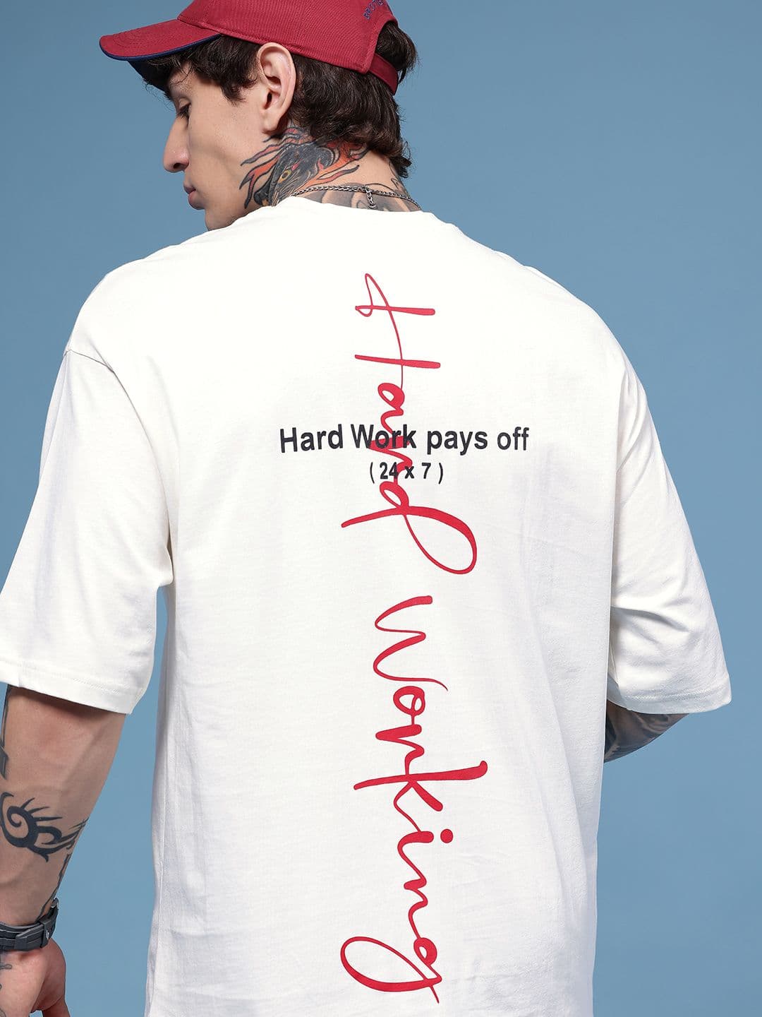 HERE&NOW Typography Printed Drop-Shoulder Sleeves Pure Cotton Oversized T-shirt - view 1