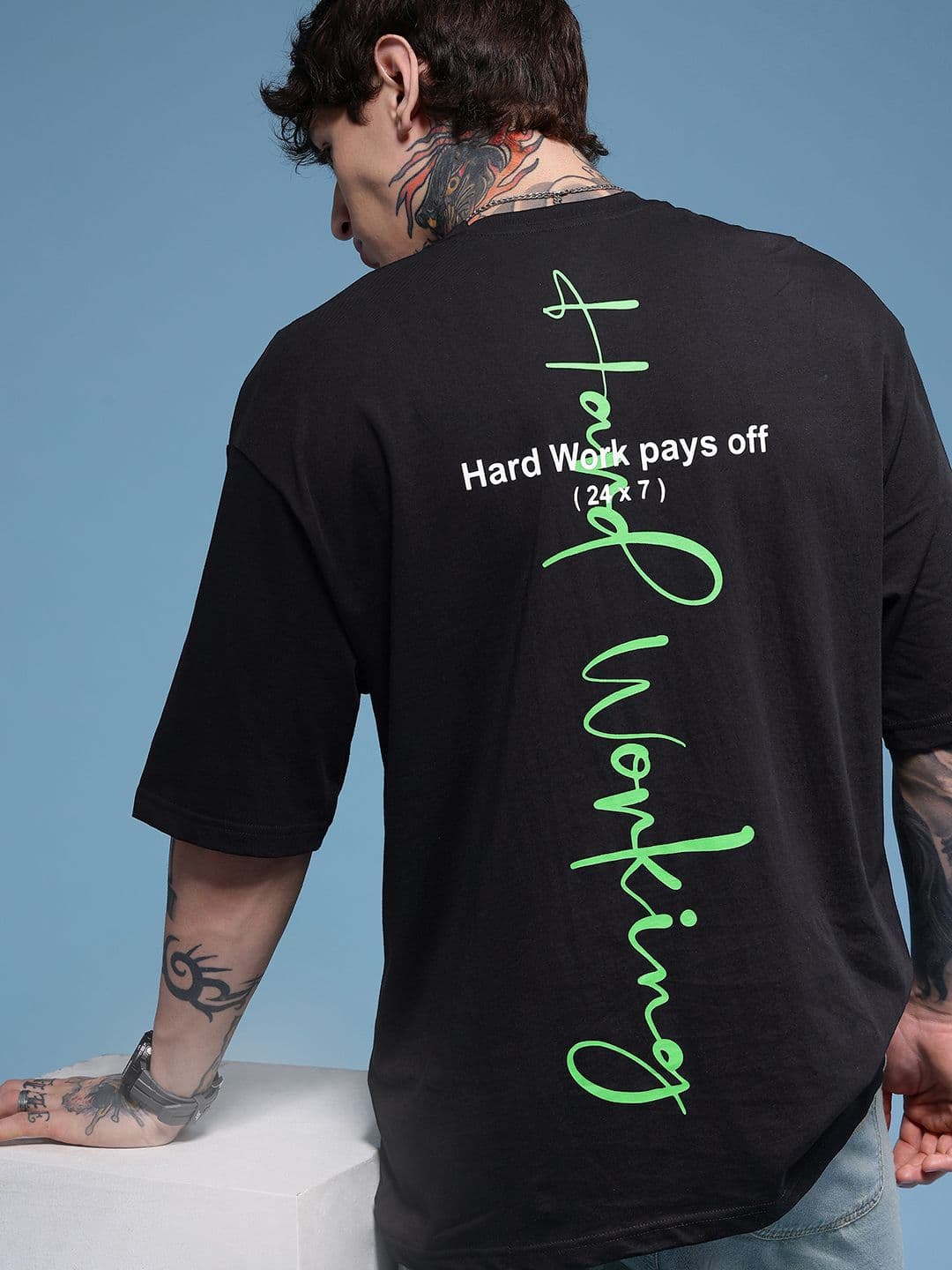 HERE&NOW Typography Printed Drop-Shoulder Sleeves Pure Cotton Oversized T-shirt - view 1