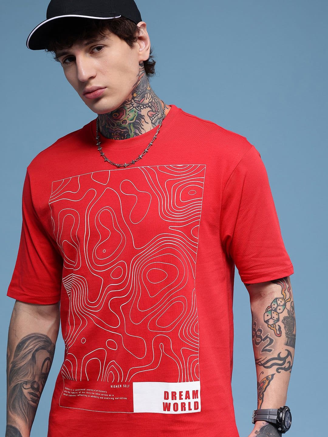 HERE&NOW Printed Drop-Shoulder Sleeves Pure Cotton Oversized T-shirt - view 1