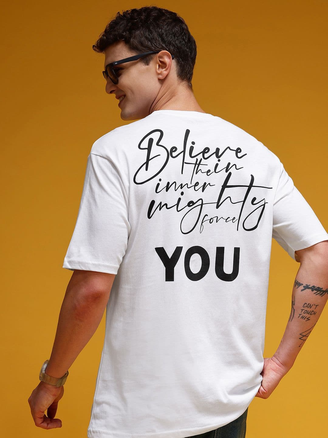 HERE&NOW Typography Printed Drop-Shoulder Sleeves Oversized Pure Cotton Longline T-shirt - view 1