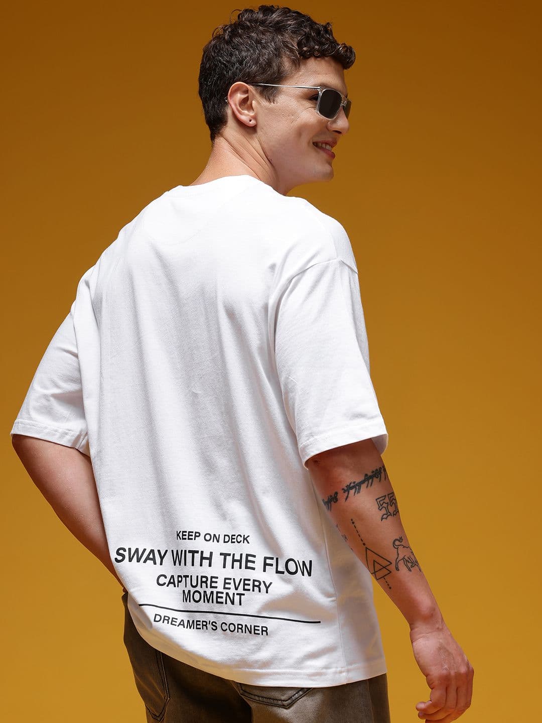 HERE&NOW Typography Printed Drop-Shoulder Sleeves Pure Cotton Oversized Longline T-shirt - view 1
