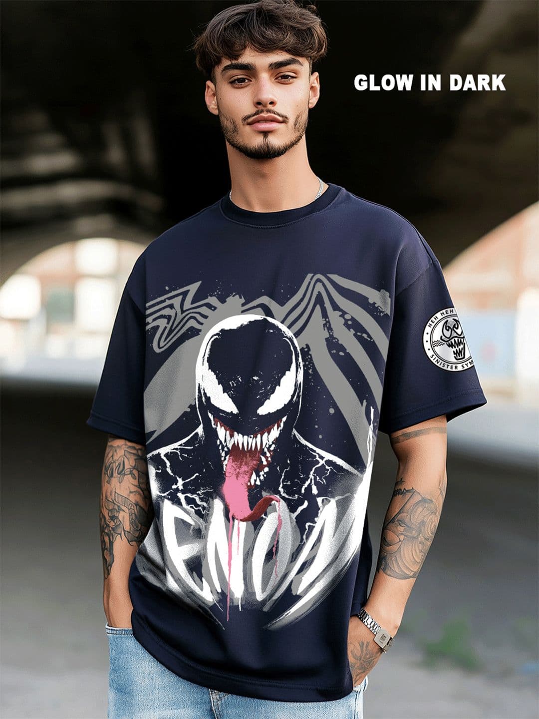 Bewakoof Men Graphic Printed Round Neck Cotton Oversized Venom T-shirt - view 1