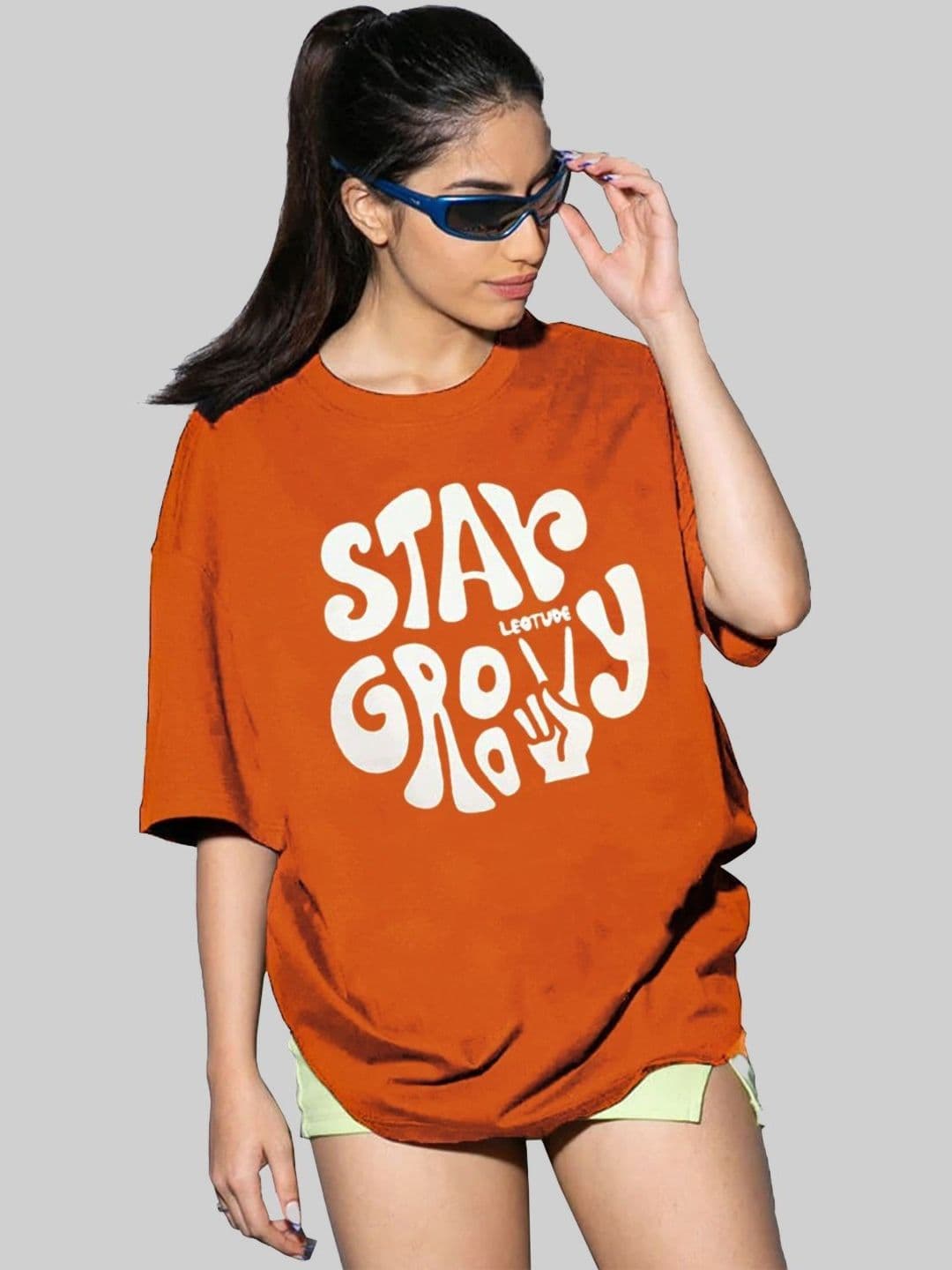 Leotude Women Typography Printed Round Neck Cotton Oversized T-shirt - view 1