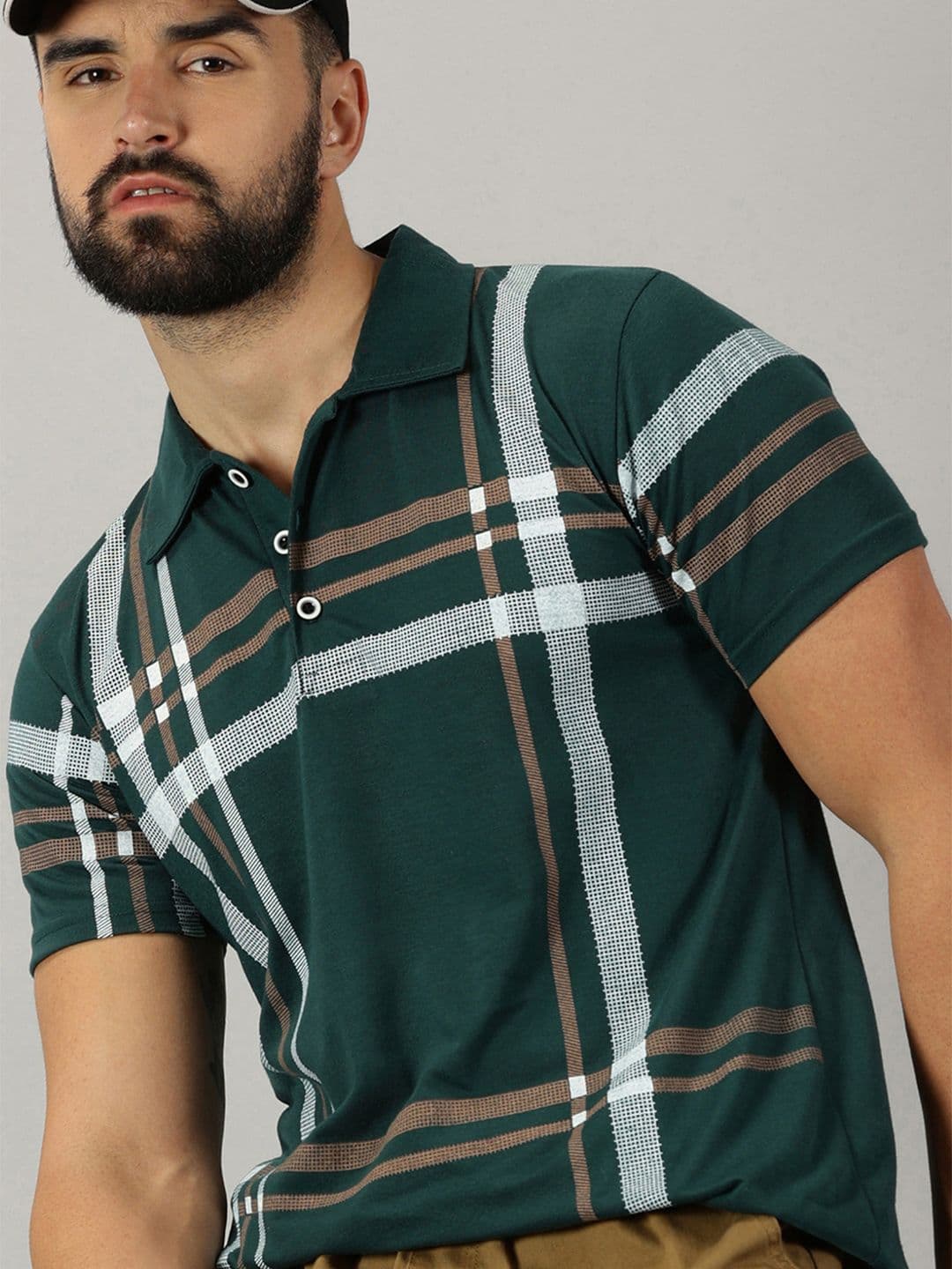 AUSK Men Checked Polo Collar Cotton T-shirt - view 1