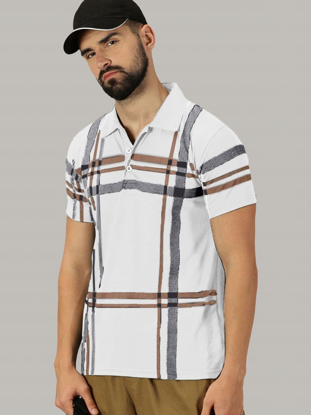 AUSK Men Checked Polo Collar Cotton T-shirt - view 1