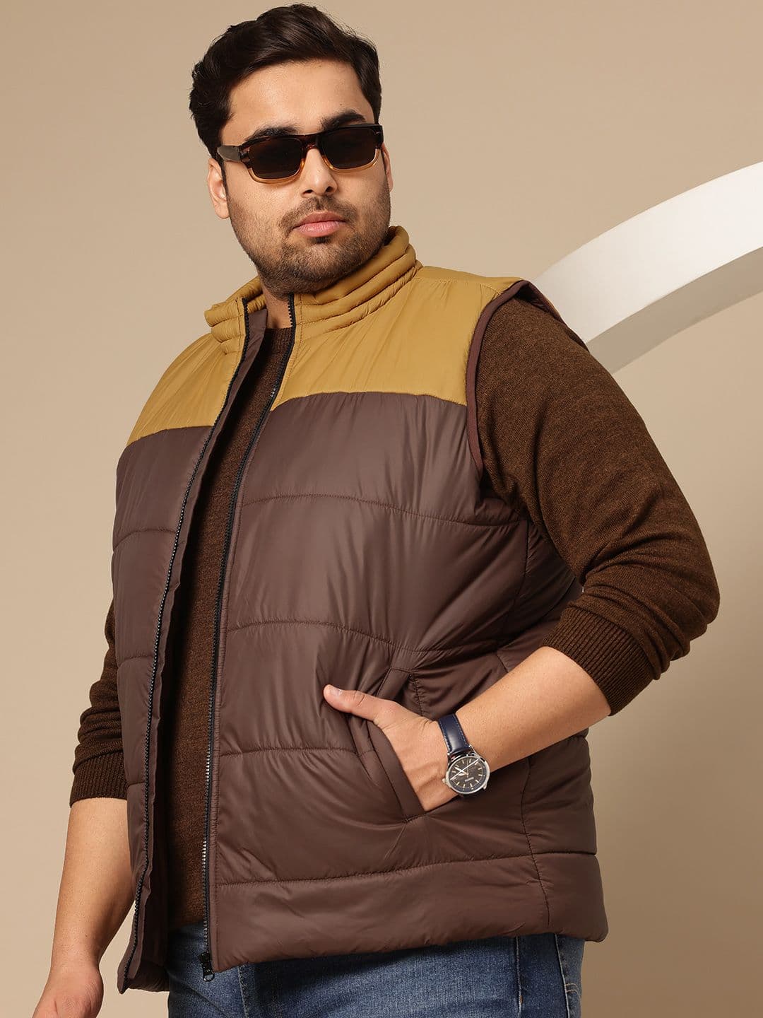 Sztori Plus Size Colourblocked Windcheater and Water Resistant Gilet Jacket - view 1