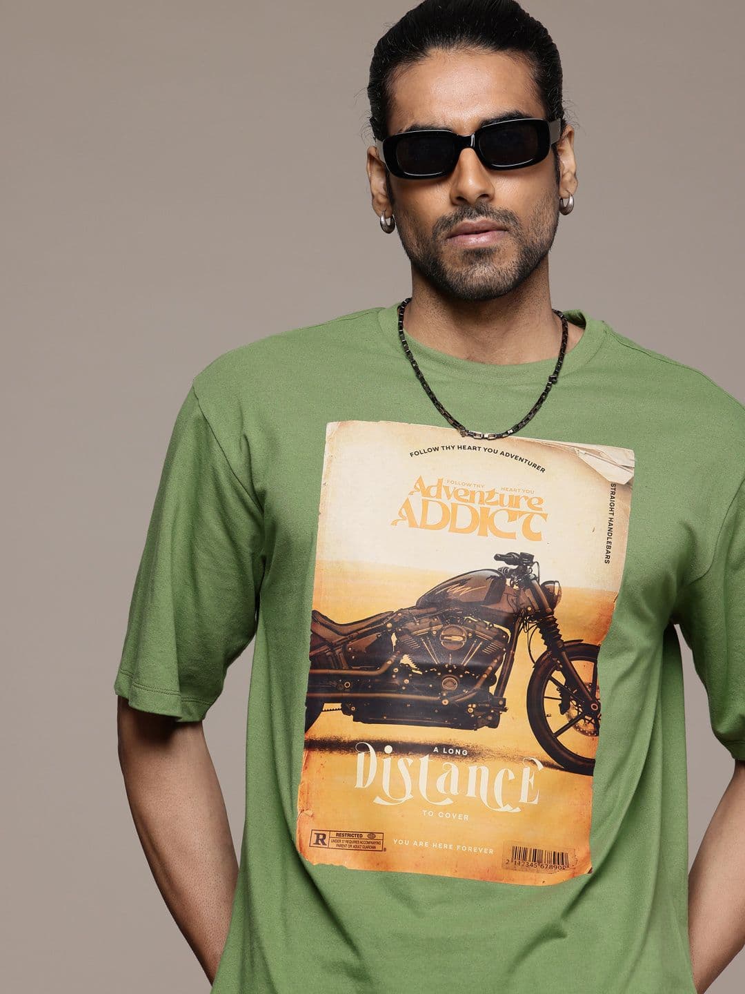 The Roadster Life Co. Graphic Printed Drop-Shoulder Sleeves Relaxed Fit T-shirt - view 1