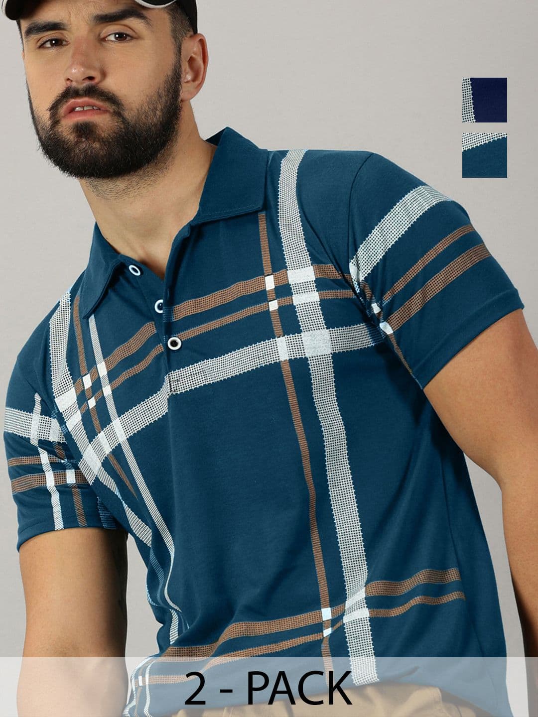 AUSK Men Pack Of 2 Checked Polo Collar Cotton T-shirts - view 1