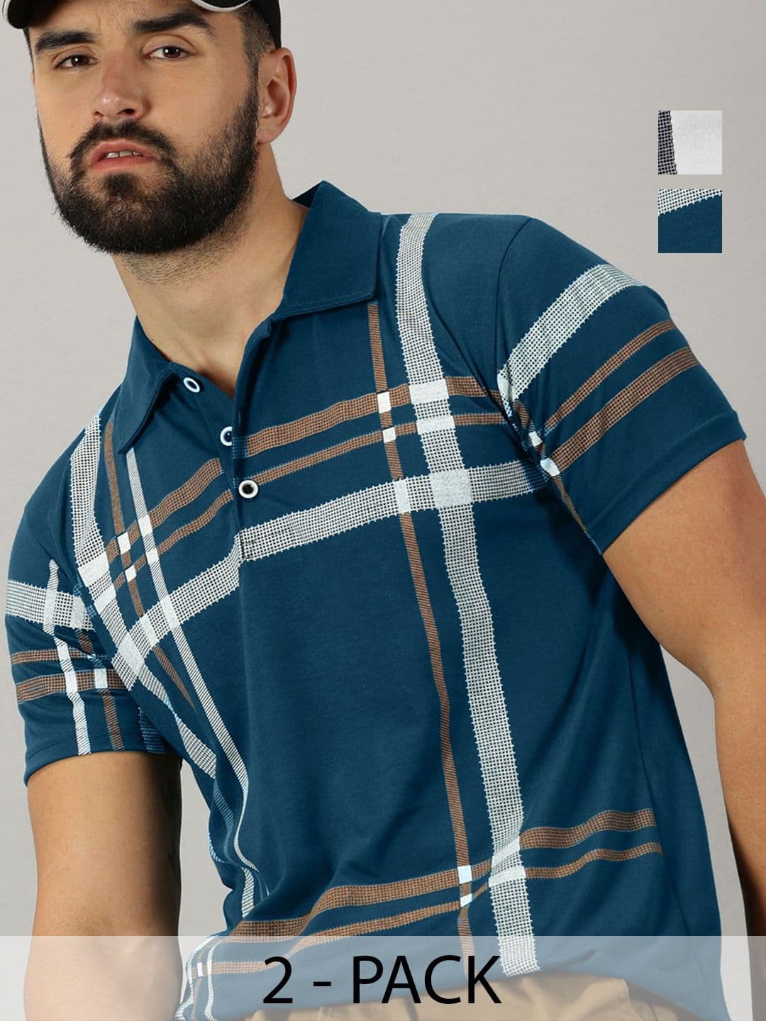 AUSK Men Pack Of 2 Checked Polo Collar Cotton T-shirts - view 1