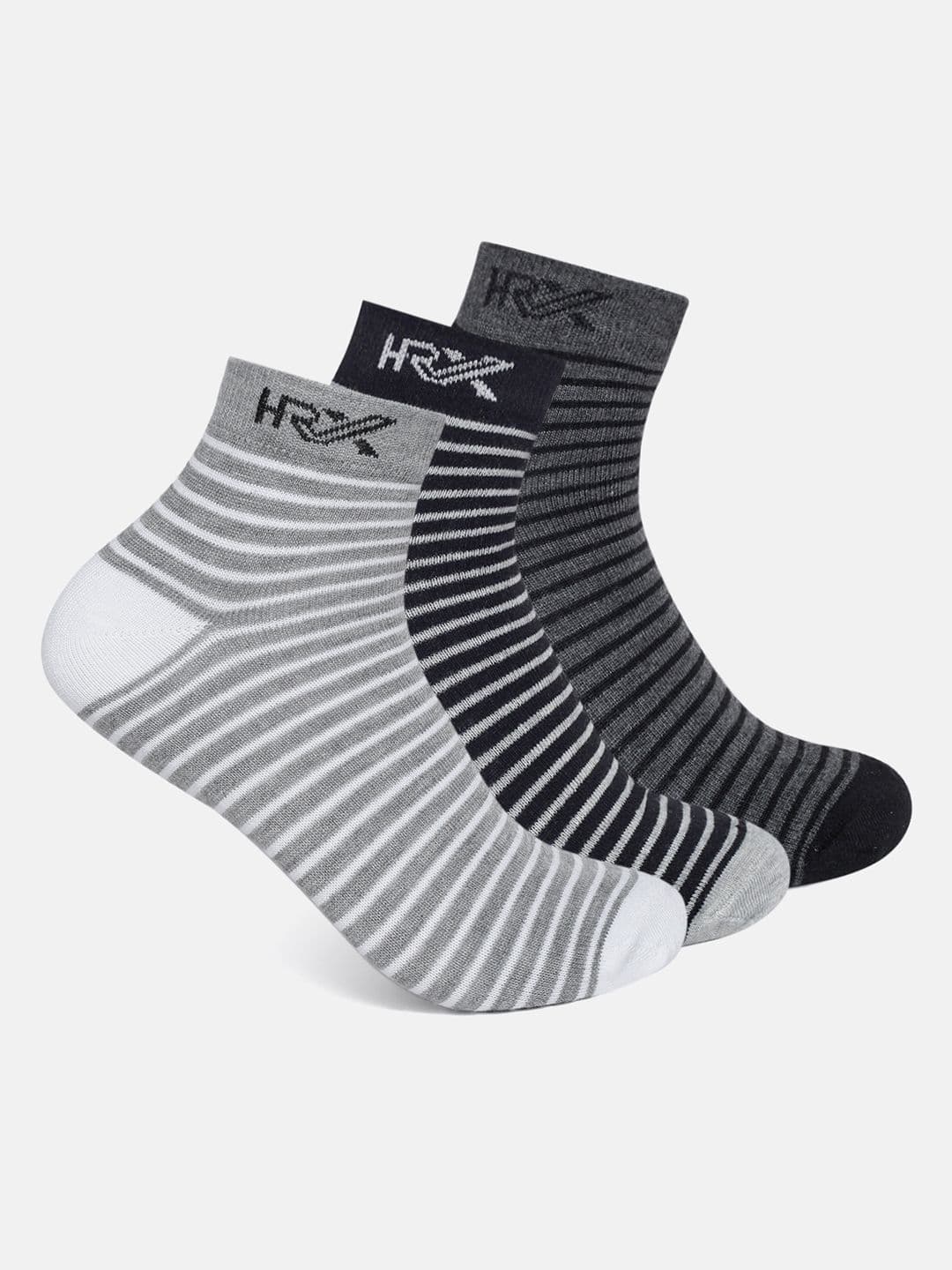 HRX by Hrithik Roshan Men Pack Of 3 Striped Ankle-Length Cotton Socks - view 1