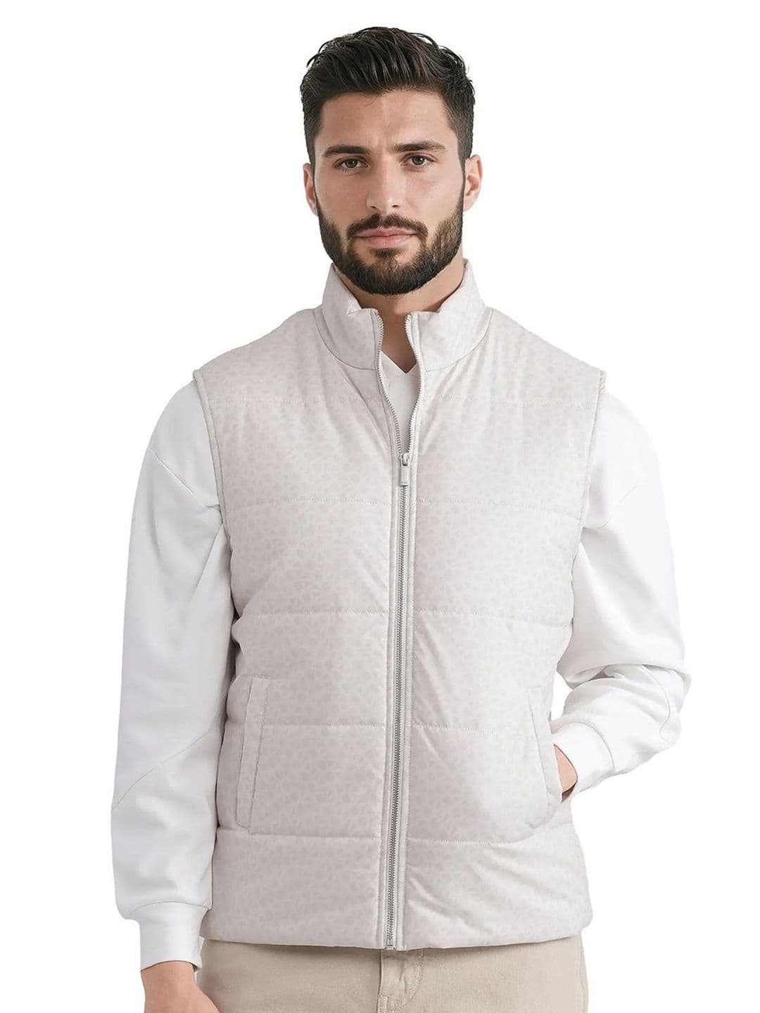 RARE RABBIT Men Mock Collar Geometric Printed Casual Gilet Jacket - view 1