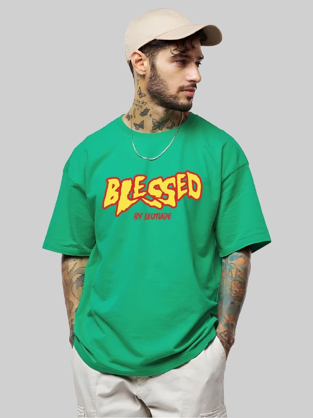 Leotude Typography Printed Round Neck Cotton Oversized Fit T-shirt - view 1