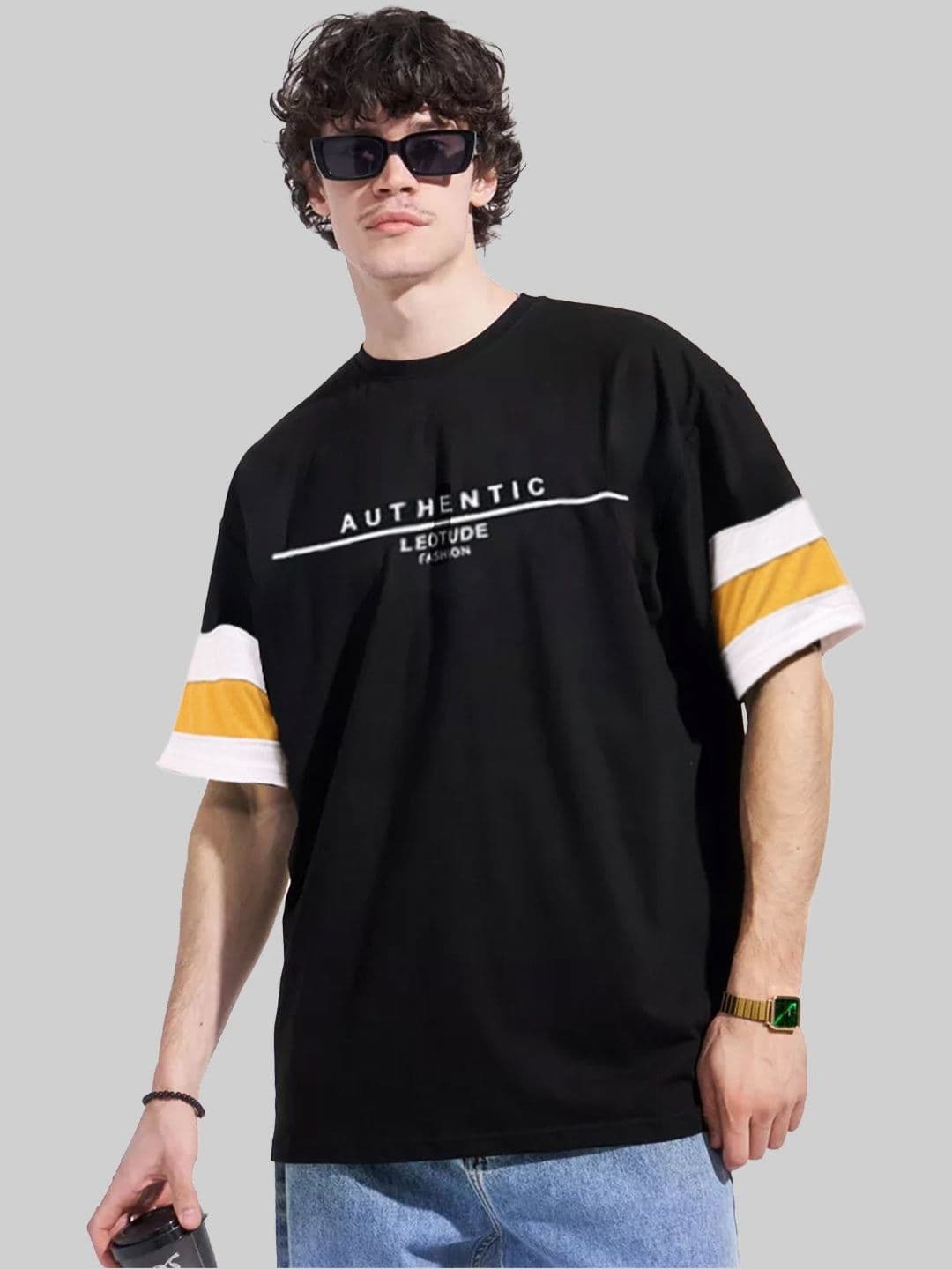 Leotude Men Typography Printed Round Neck Cotton Relaxed Fit T-shirt - view 1