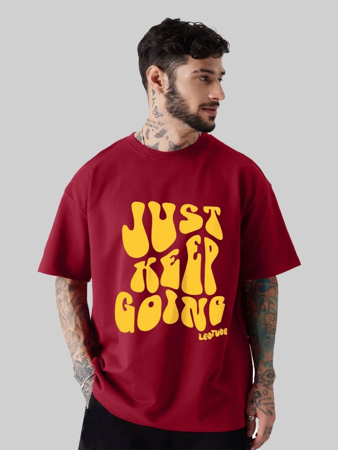 Leotude Men Typography Printed Round Neck Cotton Relaxed Fit T-shirt - view 1
