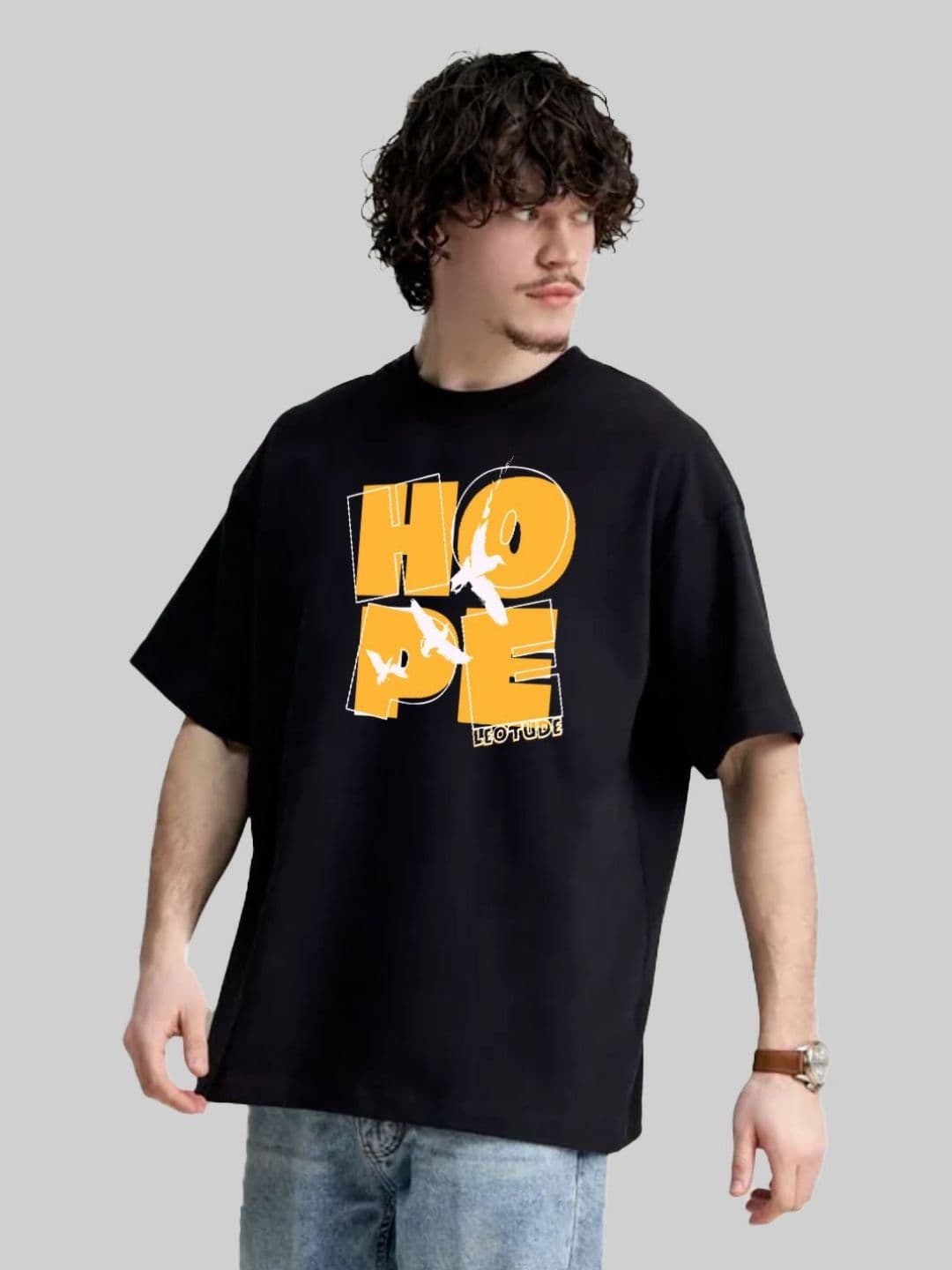 Leotude Men Typography Printed Round Neck Cotton Oversized T-shirt - view 1