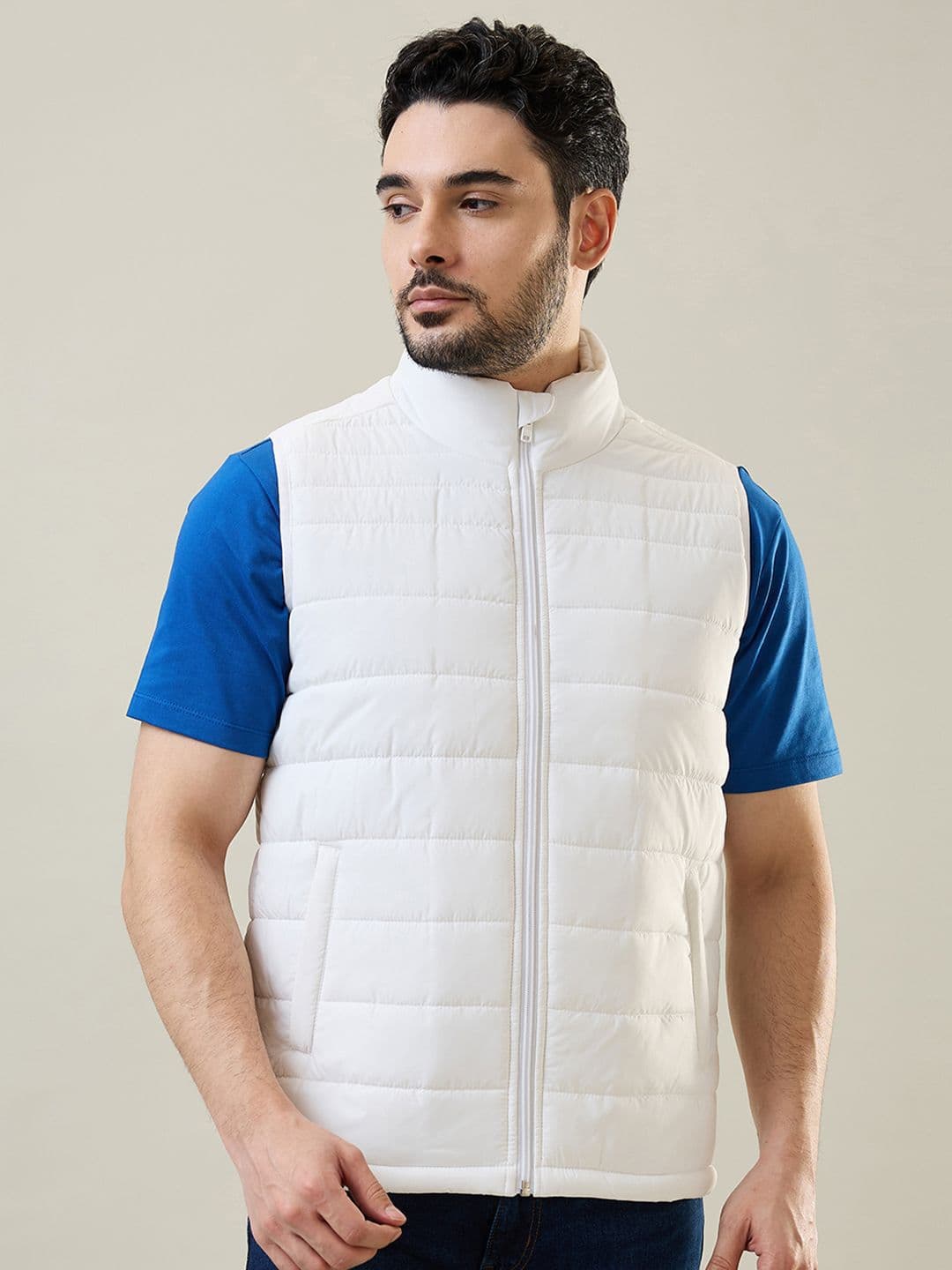 TIM PARIS Men Solid Lightweight Sleeveless Gilet Jacket - view 1