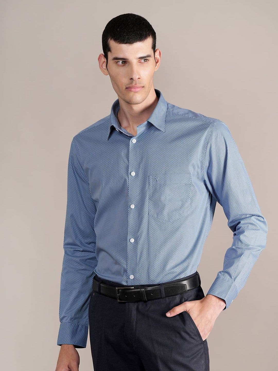 Cantabil Men Spread Collar Micro Ditsy Printed Cotton Formal Shirt - view 1