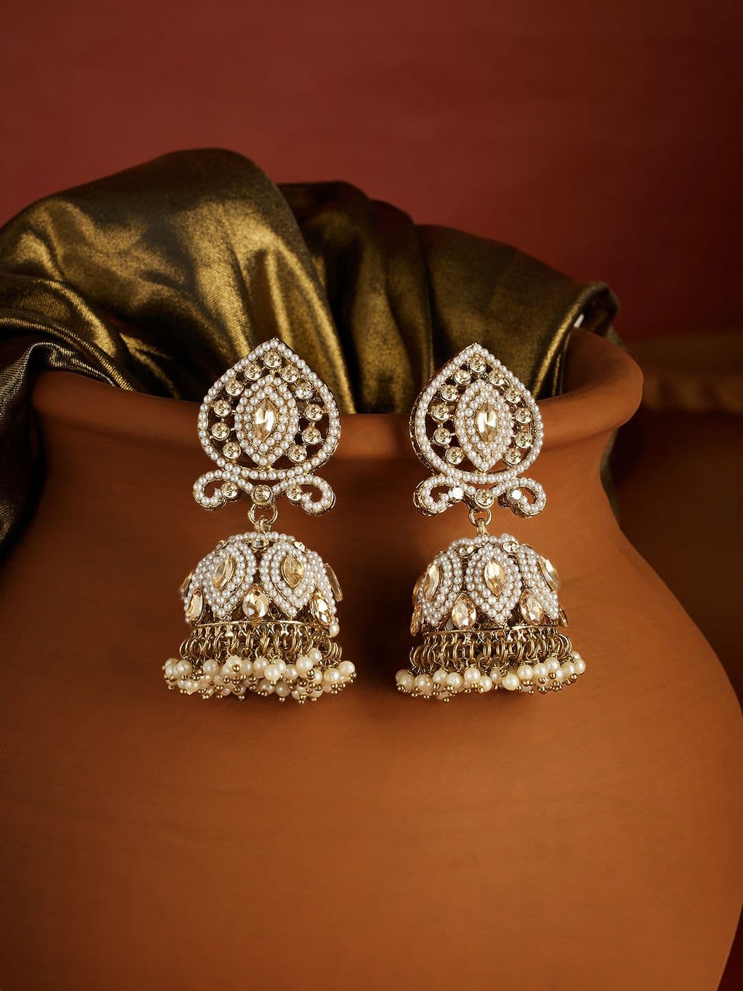 Zaveri Pearls Zaveri Gold Plated Pearls Studded Contemporary Jhumkas - view 1