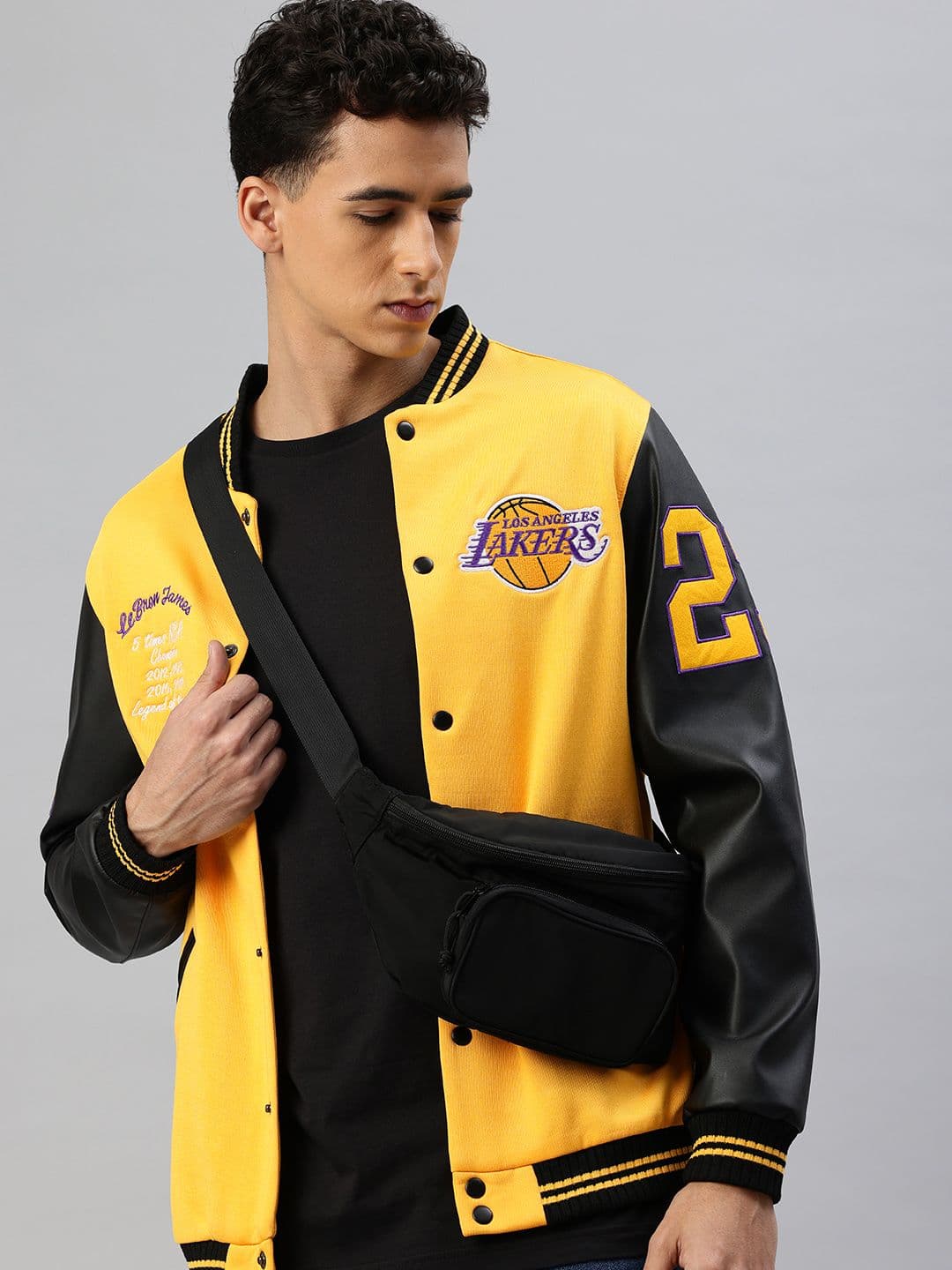 NBA Colourblocked LeBron James Los Angeles Lakers Varsity Jacket - view 1