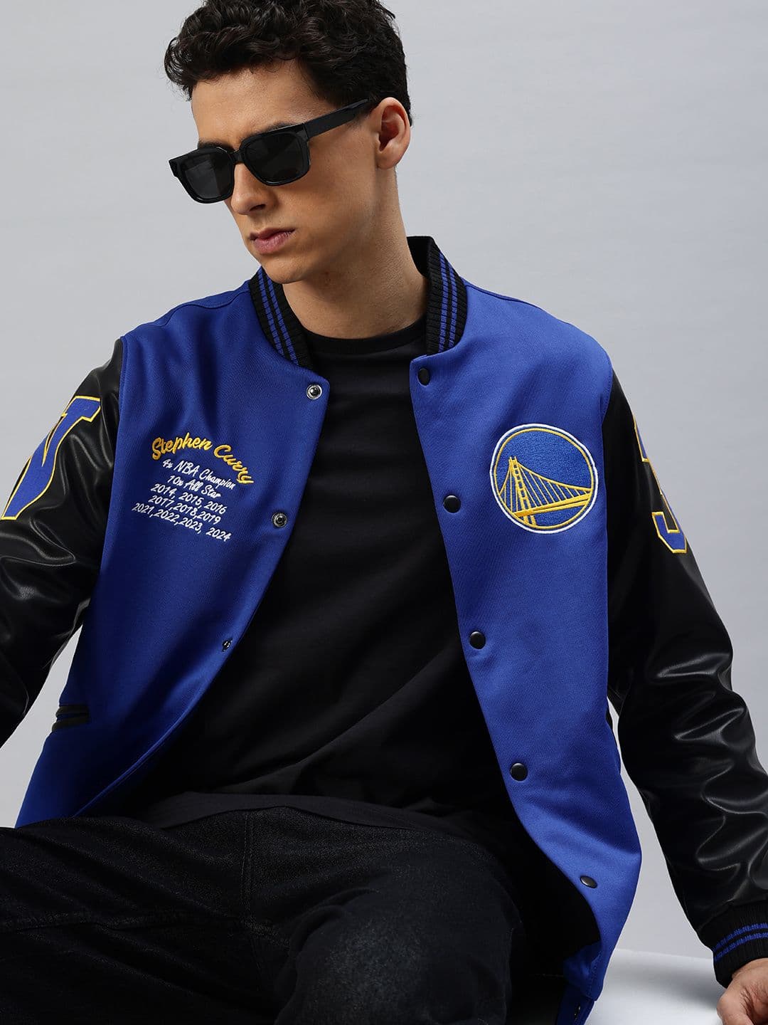 NBA Colourblocked Steph Curry Golden State Warriors Varsity Jacket - view 1