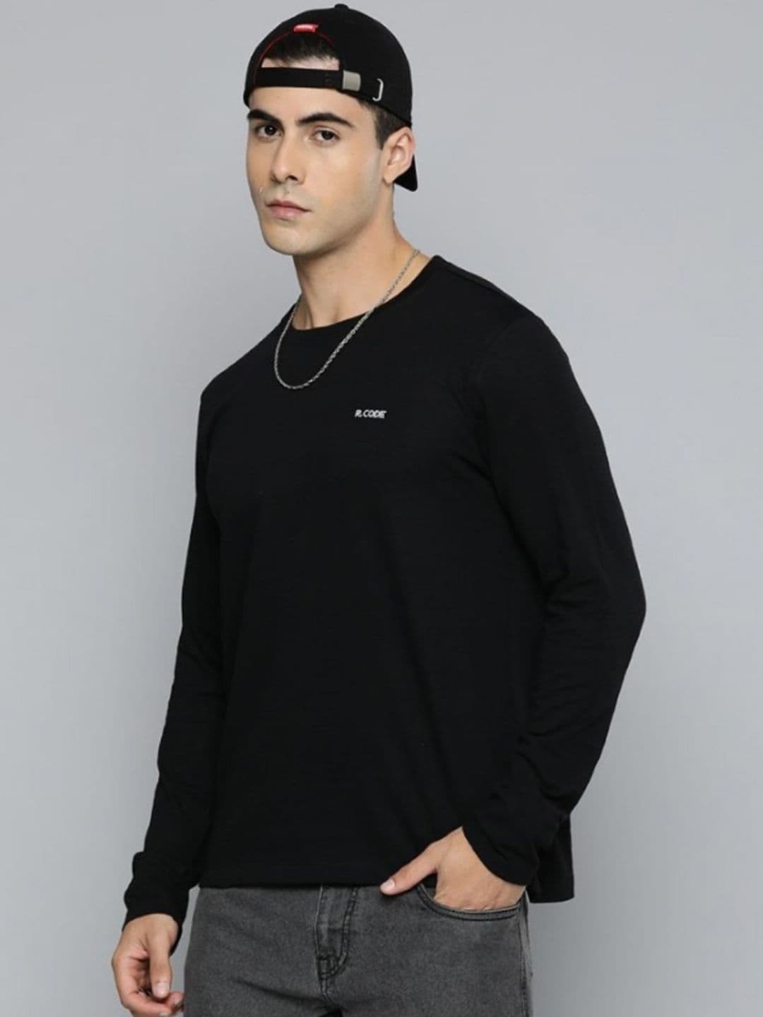 R.Code by The Roadster Life Co. Men Solid Round Neck Cotton T-shirt - view 1