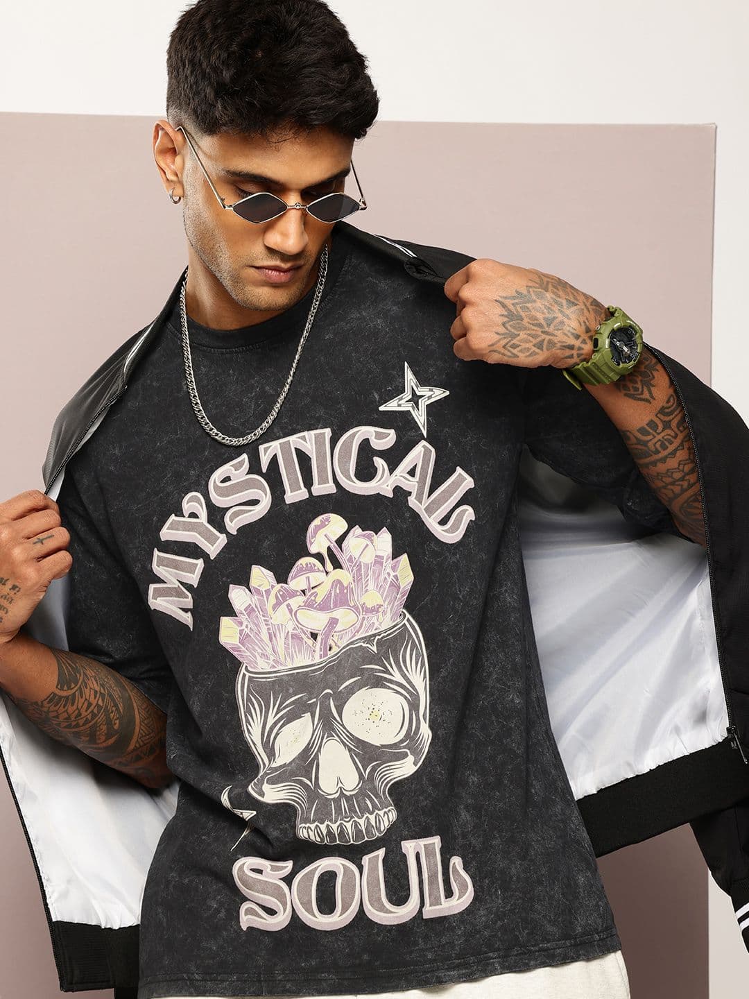 Kook N Keech Printed Washed Effect Oversized Pure Cotton T-shirt - view 1