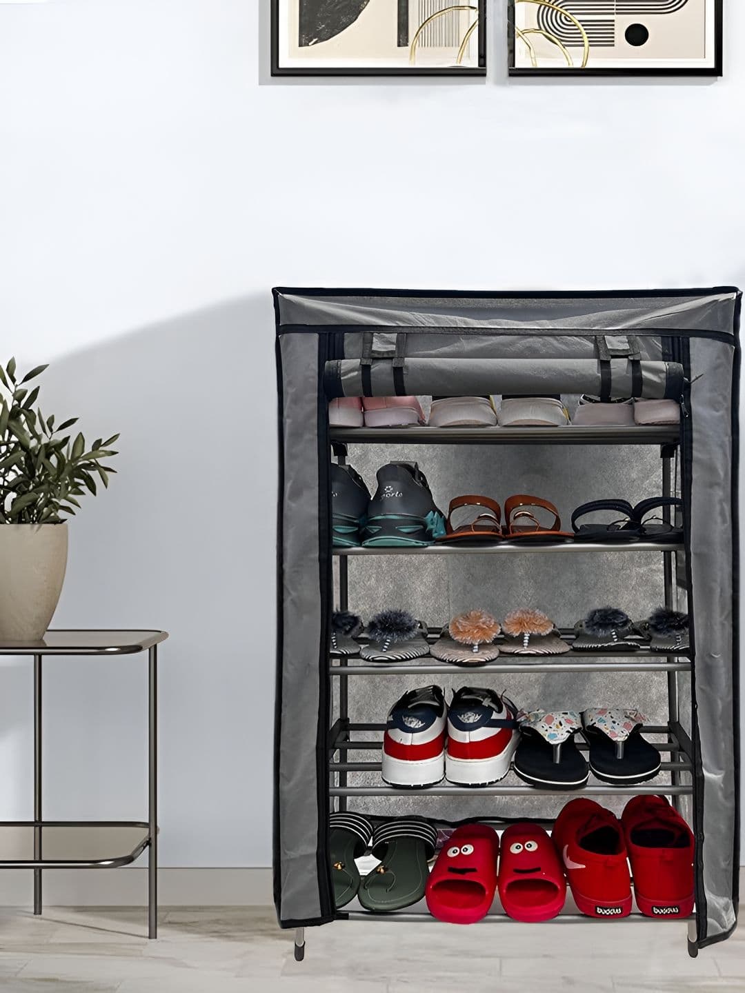 Urban Choice Grey and Black 5-Layers Collapsible Shoe Rack - view 1