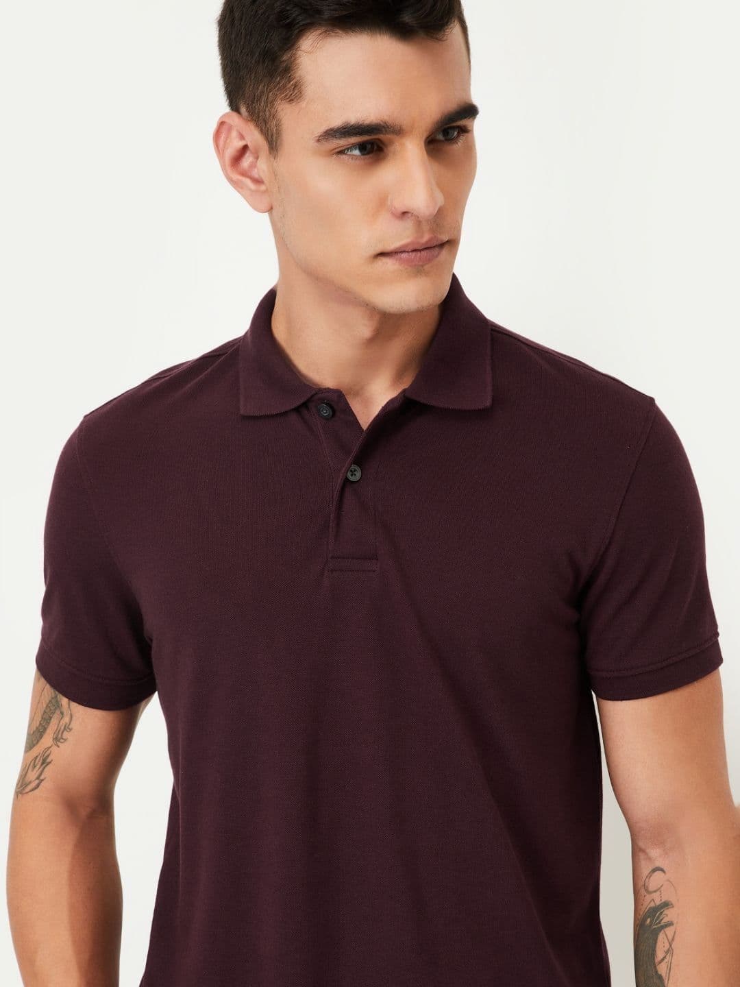 max Men Solid Polo Collar Cotton T-shirt - view 1