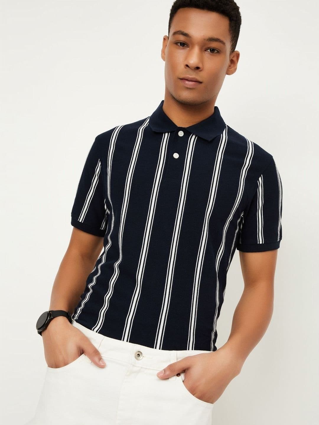 max Men Striped Polo Collar Cotton T-shirt - view 1