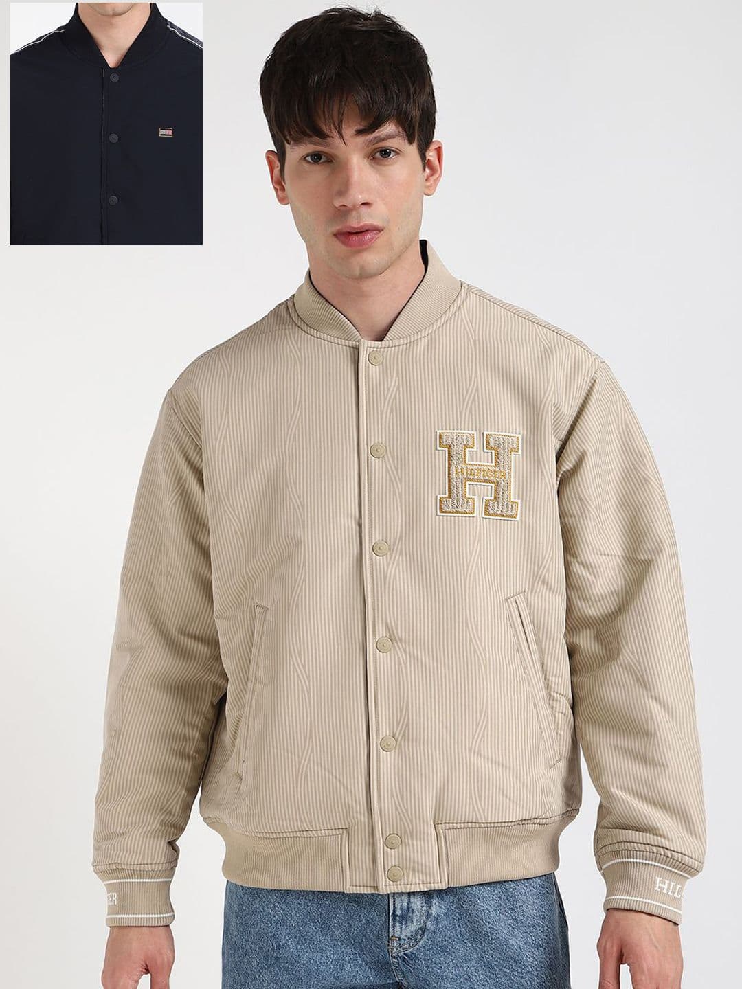 Tommy Hilfiger Men Stand Collar Striped Casual Bomber Reversible Jacket - view 1