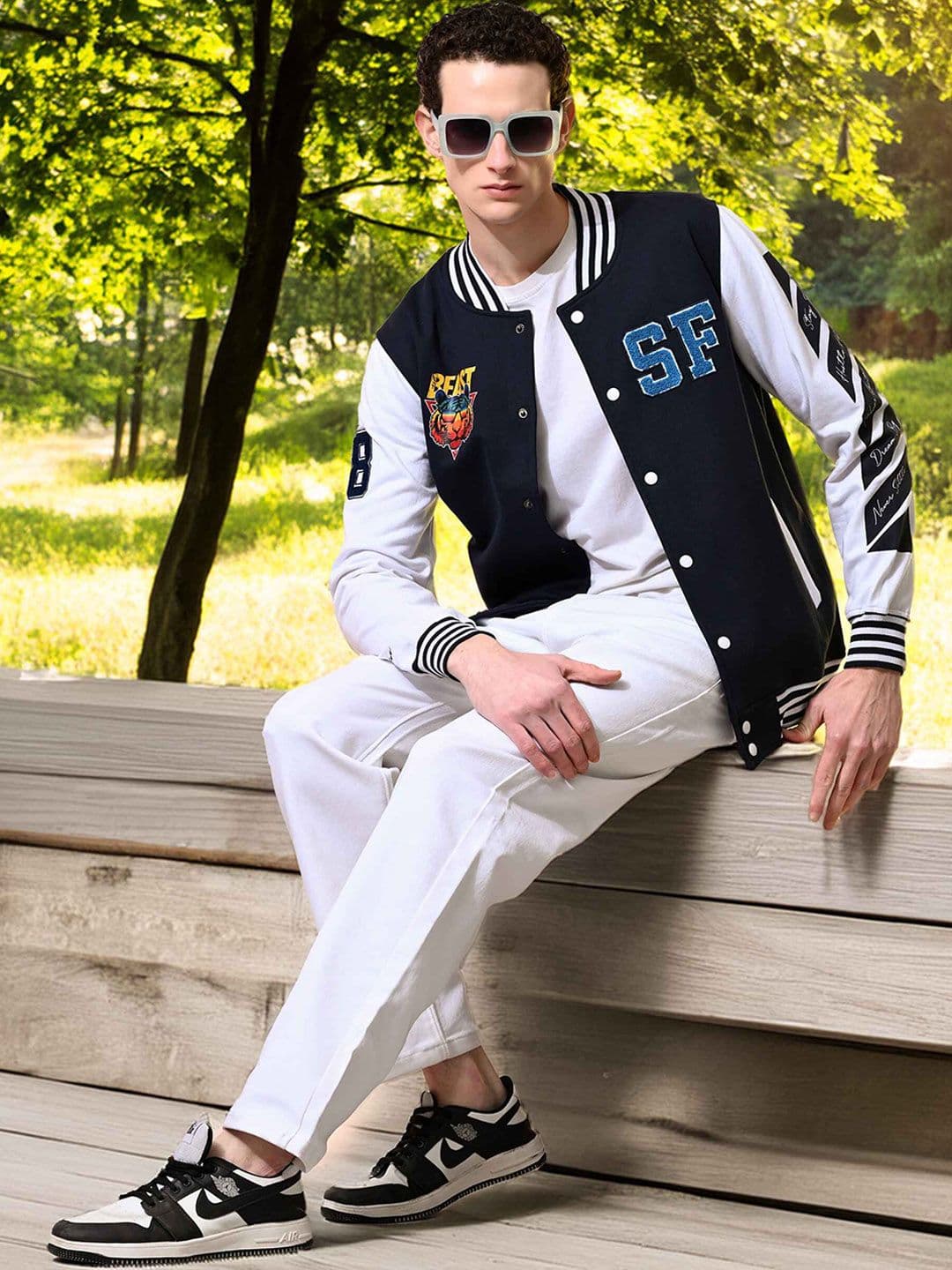STARFOX Men Stand Collar Typography Printed Fleece Casual Varsity Lightweight Jacket - view 1